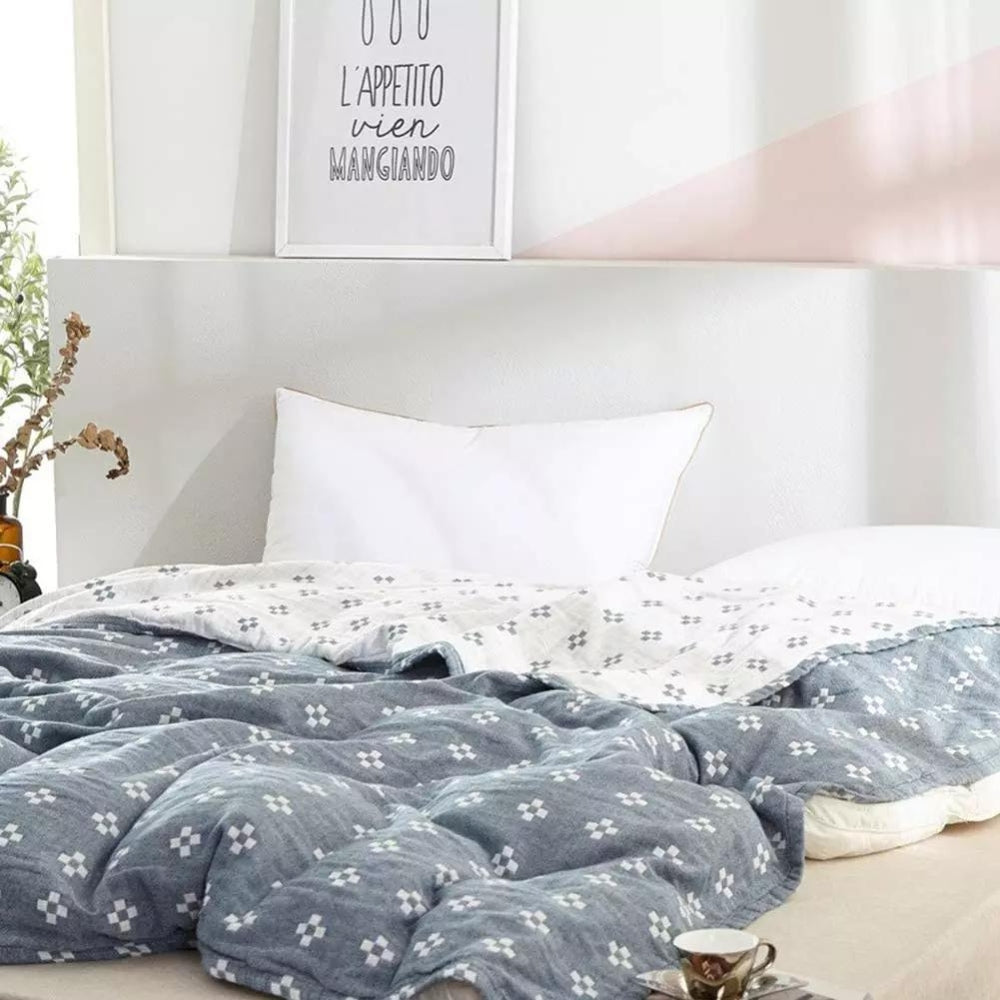 100% Cotton Lightweight Throw Blanket – Three-Layer Gauze Design with Geometric Pattern for All Seasons 5
