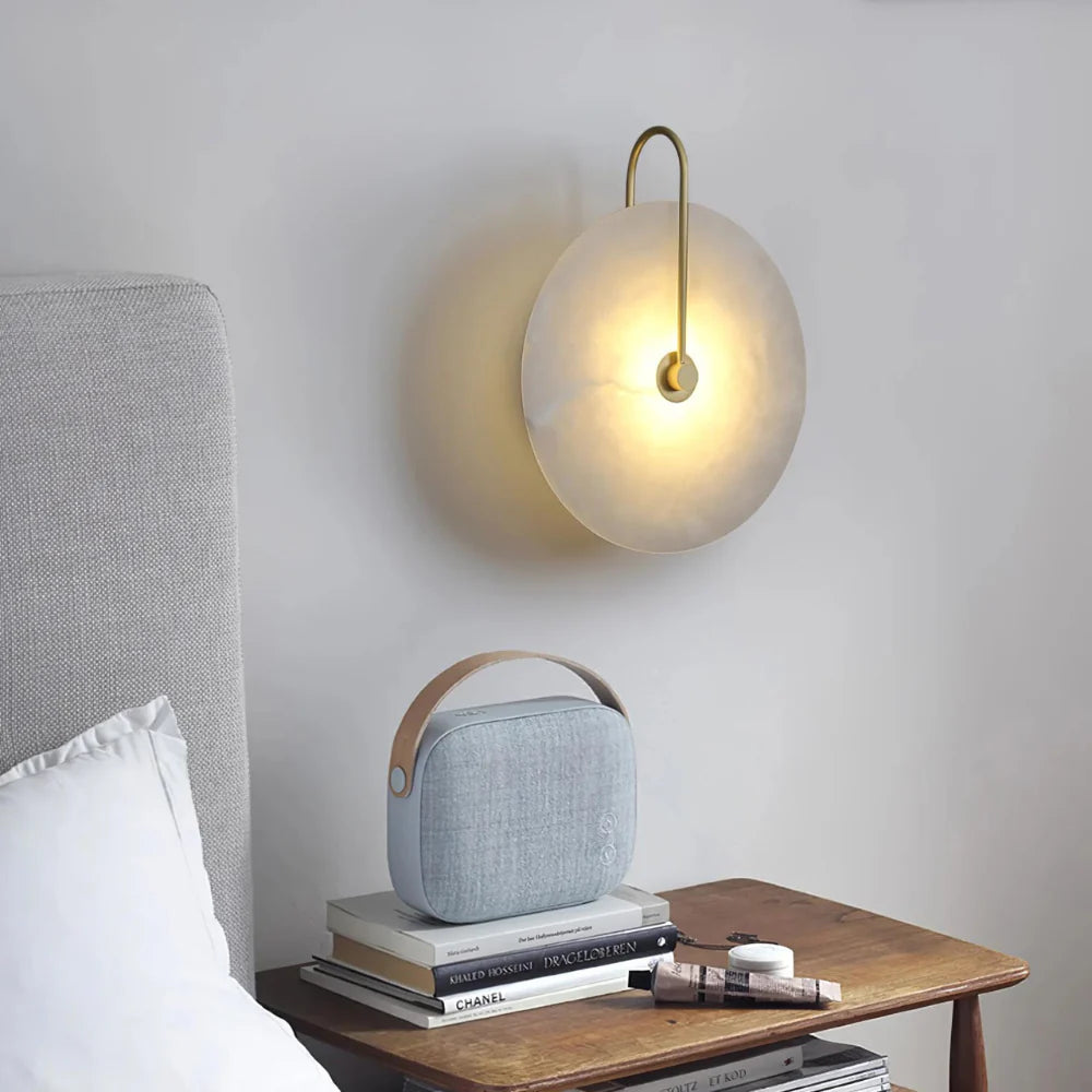 Modern LED Wall Sconce Light in Marble and Iron Design for Bedroom, Living Room, and Hallway – Energy-Efficient Wall Lamp