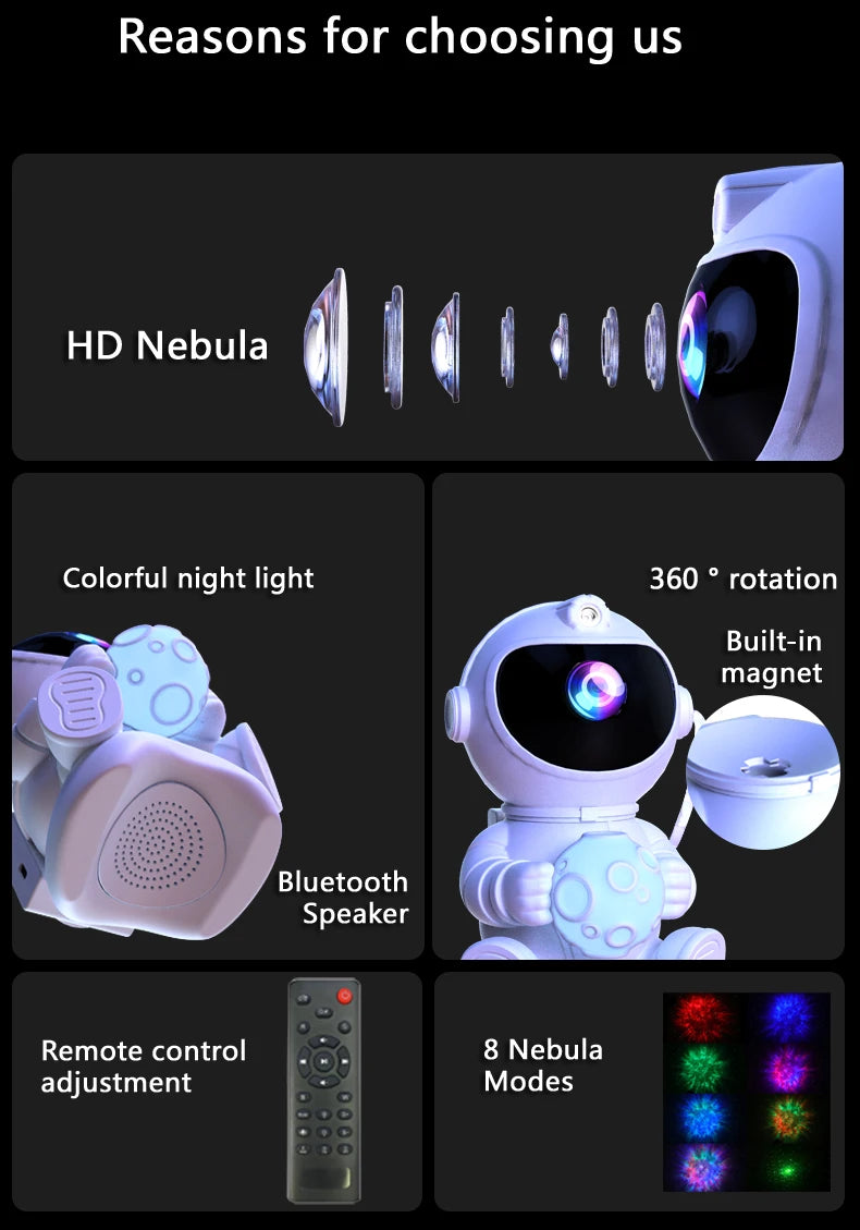 Astronaut LED Night Light Galaxy Projector with Bluetooth Speaker for Kids' Rooms