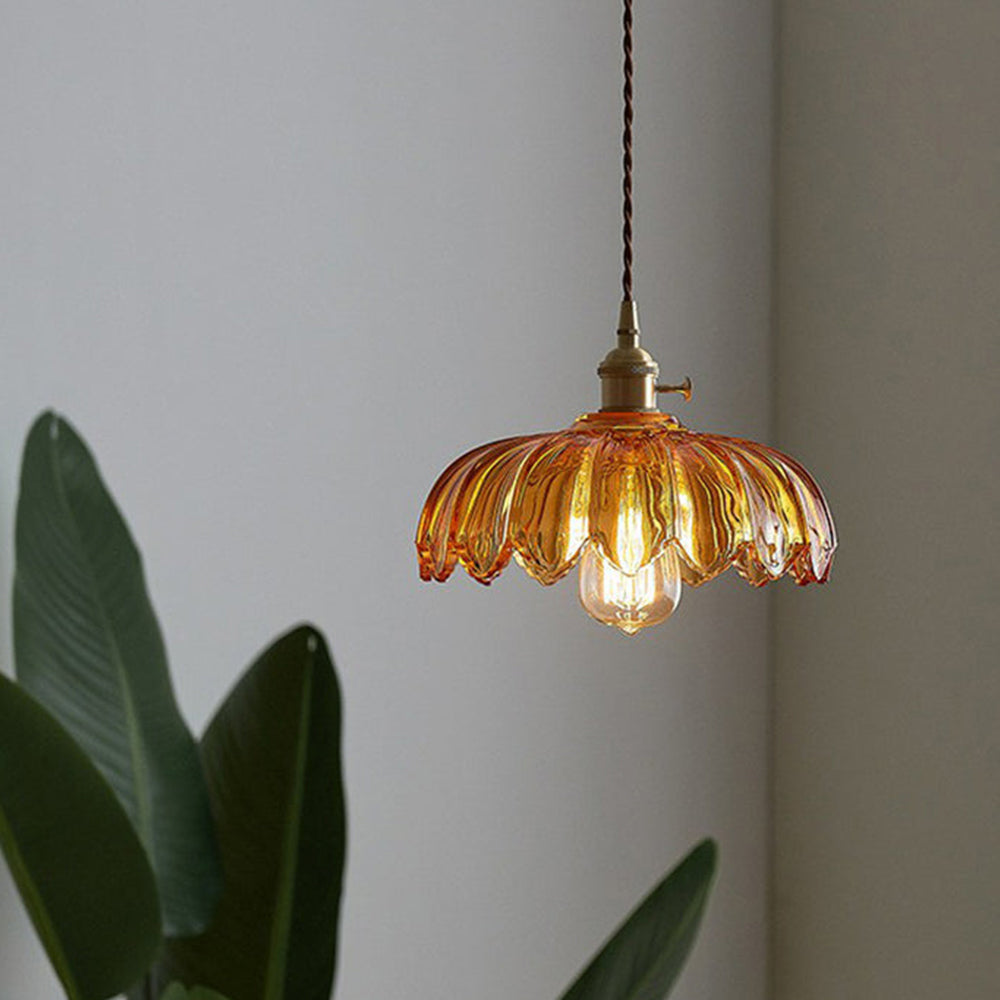 Vintage Floral Hanging Lamp – Elegant Glazed Ceramic Pendant Light for Home Decor