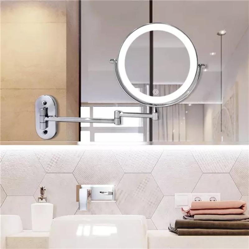 Rechargeable LED Magnifying Makeup Mirror with Touch-Controlled Lights – Chrome Silver Vanity Mirror-3