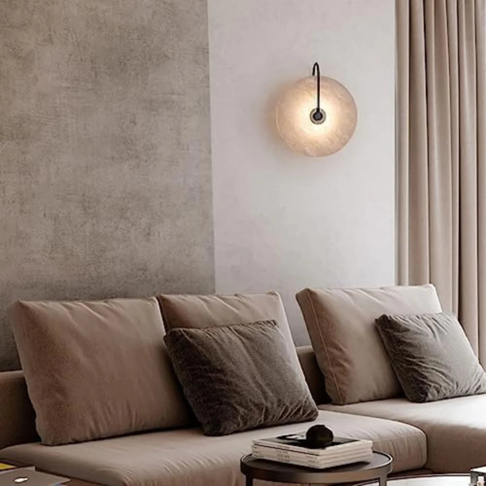 Modern LED Wall Sconce Light in Marble and Iron Design for Bedroom, Living Room, and Hallway – Energy-Efficient Wall Lamp