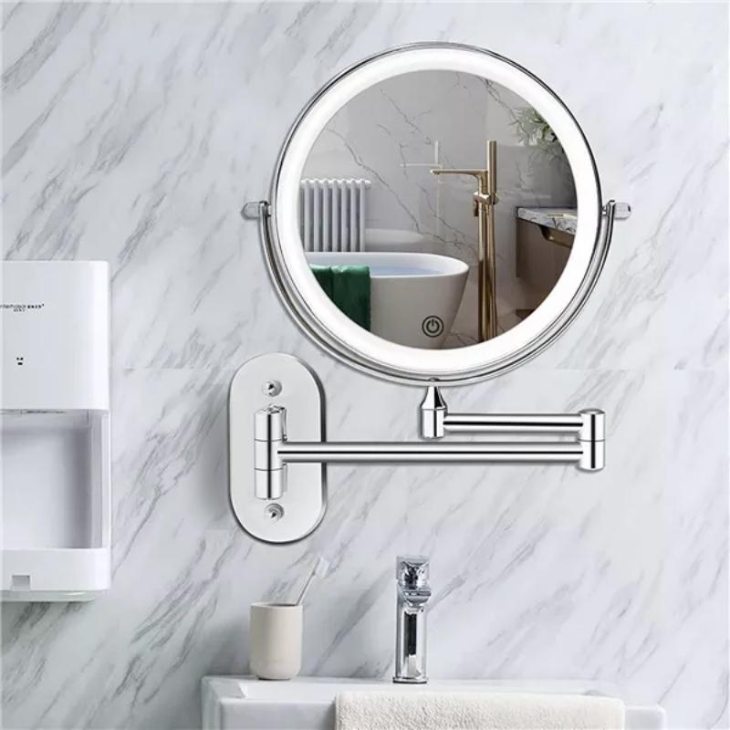Rechargeable LED Magnifying Makeup Mirror with Touch-Controlled Lights – Chrome Silver Vanity Mirror-2