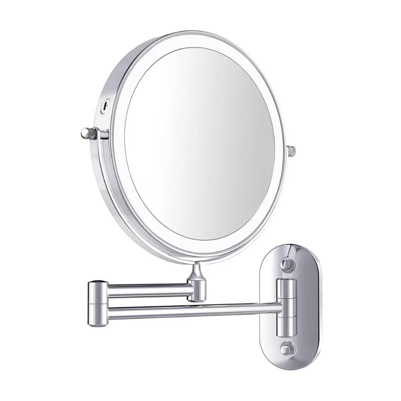 Rechargeable LED Magnifying Makeup Mirror with Touch-Controlled Lights – Chrome Silver Vanity Mirror-1