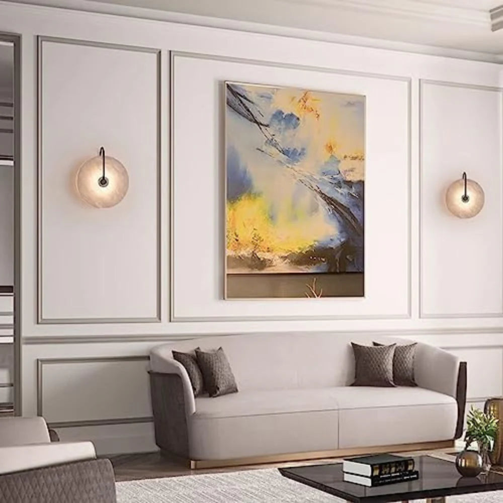 Modern LED Wall Sconce Light in Marble and Iron Design for Bedroom, Living Room, and Hallway – Energy-Efficient Wall Lamp