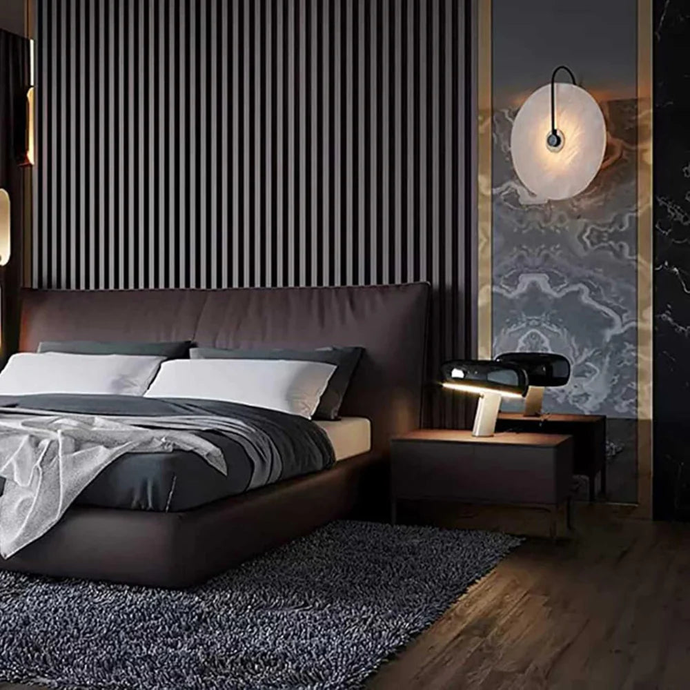 Modern LED Wall Sconce Light in Marble and Iron Design for Bedroom, Living Room, and Hallway – Energy-Efficient Wall Lamp