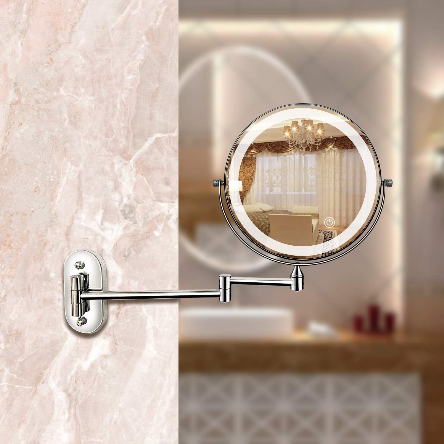 Rechargeable LED Magnifying Makeup Mirror with Touch-Controlled Lights – Chrome Silver Vanity Mirror-4