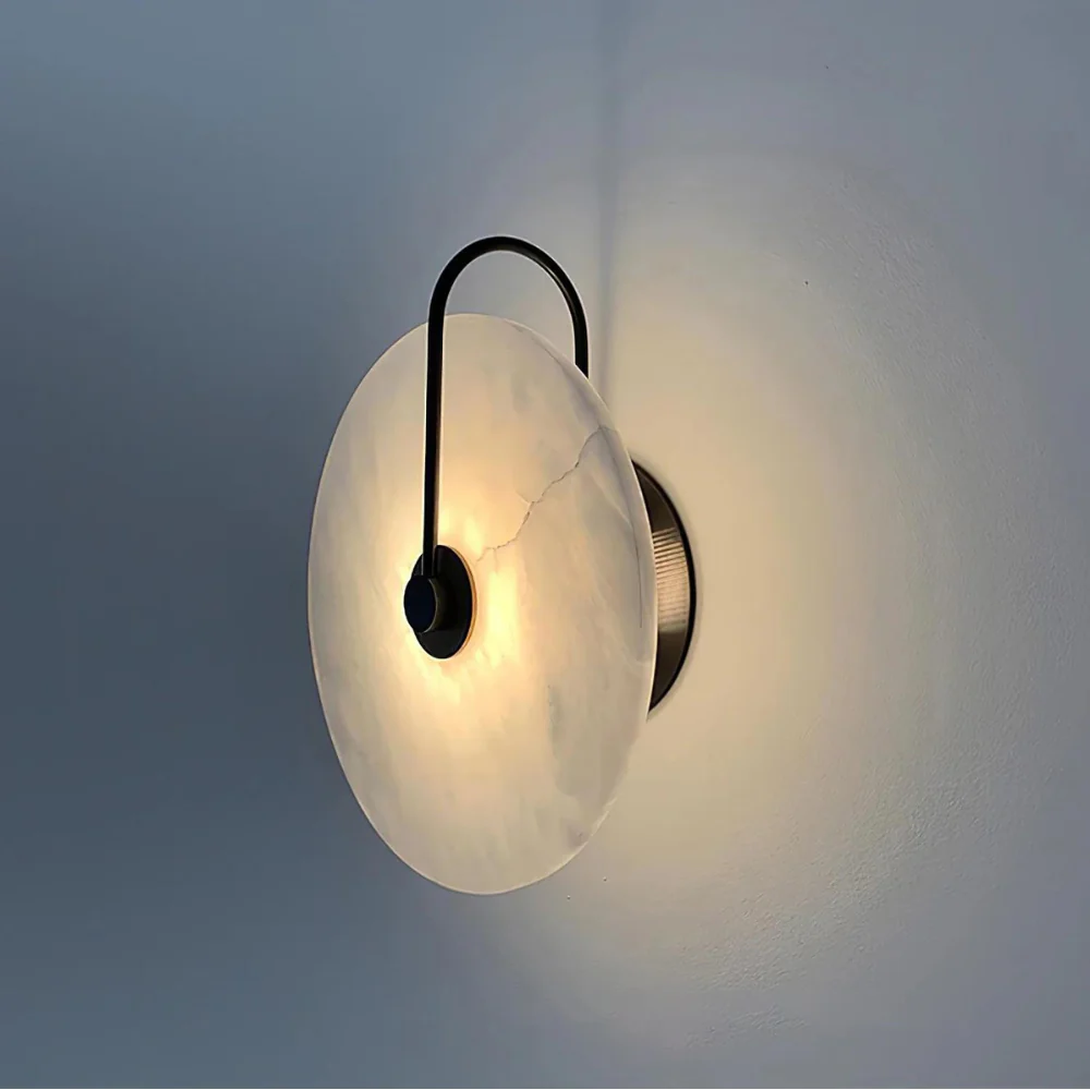 Modern LED Wall Sconce Light in Marble and Iron Design for Bedroom, Living Room, and Hallway – Energy-Efficient Wall Lamp