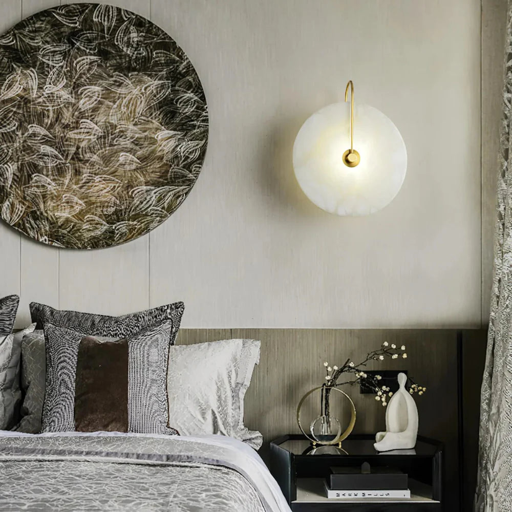 Modern LED Wall Sconce Light in Marble and Iron Design for Bedroom, Living Room, and Hallway – Energy-Efficient Wall Lamp