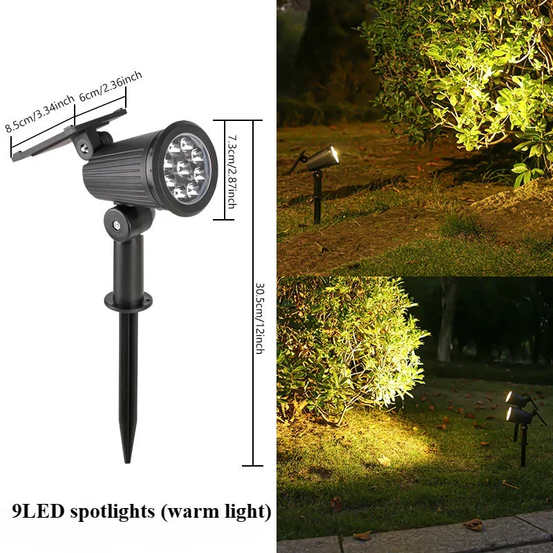 9 LEDs Solar Spotlights - Adjustable Brightness, IP65 Waterproof Solar Powered Security Lights for Garden and Patio 8