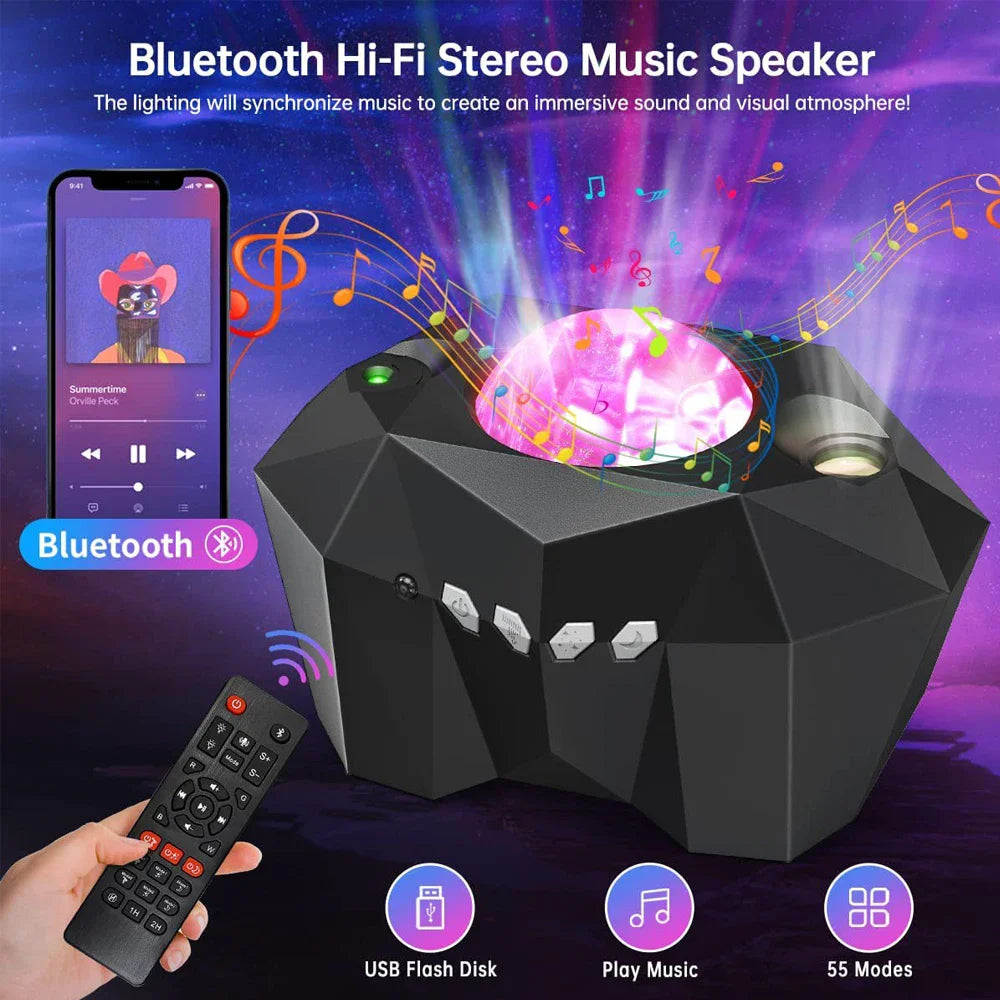 Aurora Galaxy Star Projector - 3-in-1 Night Light with Bluetooth Music, Timer, 55 Effects for Soothing Bedroom Decor 1