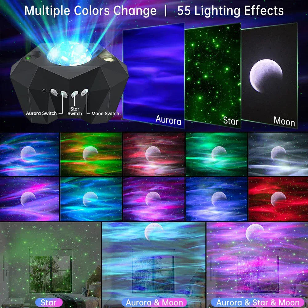 Aurora Galaxy Star Projector - 3-in-1 Night Light with Bluetooth Music, Timer, 55 Effects for Soothing Bedroom Decor 4