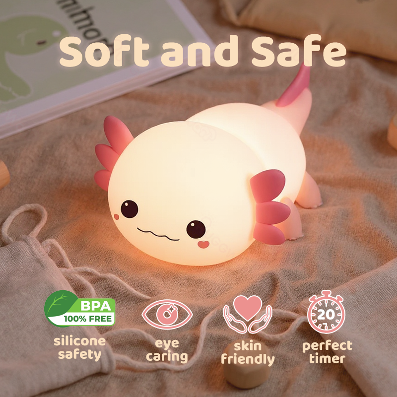 Axolotl LED Night Light - Soft Pink Glow, Touch Control, Perfect for Bedtime and Relaxation