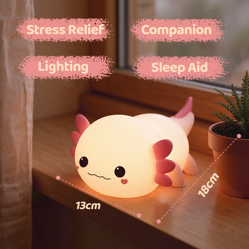 Axolotl LED Night Light - Soft Pink Glow, Touch Control, Perfect for Bedtime and Relaxation