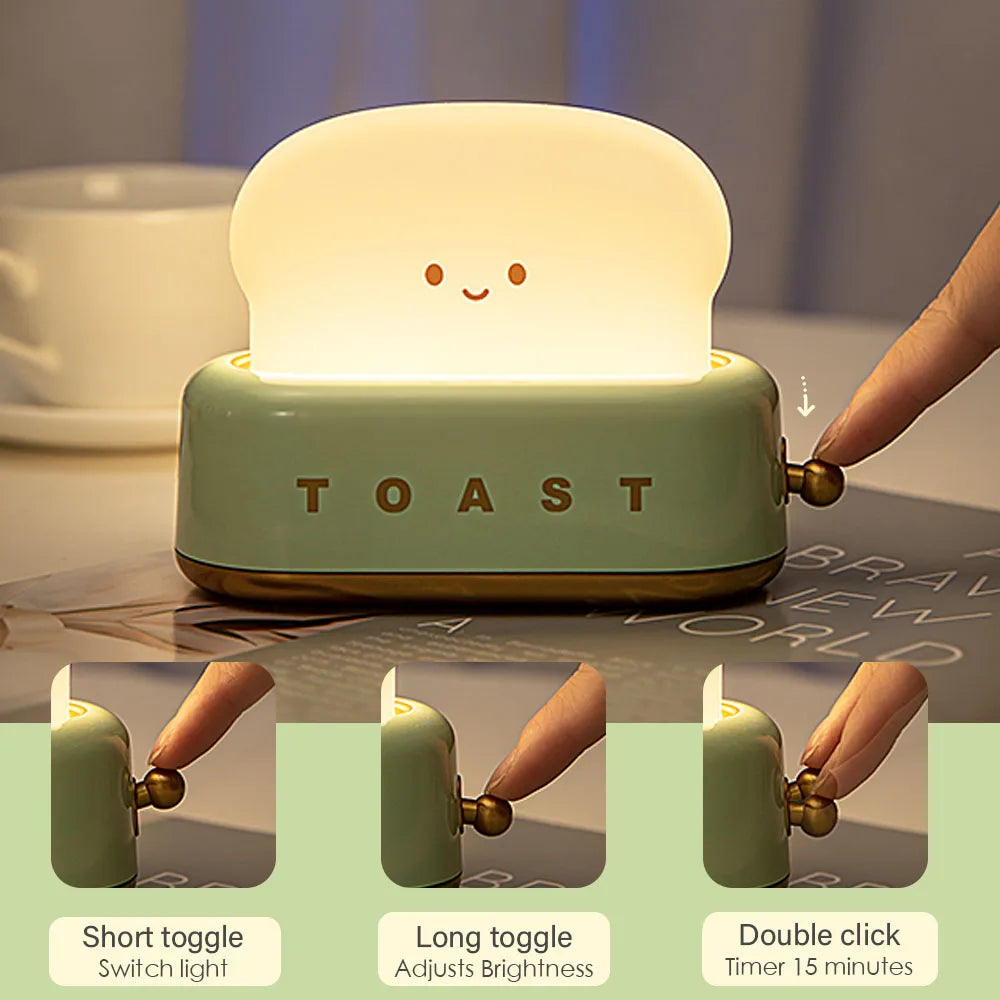 Bread Toast LED Night Light - Dimmable Warm Light with Timer for Cozy Home Decor