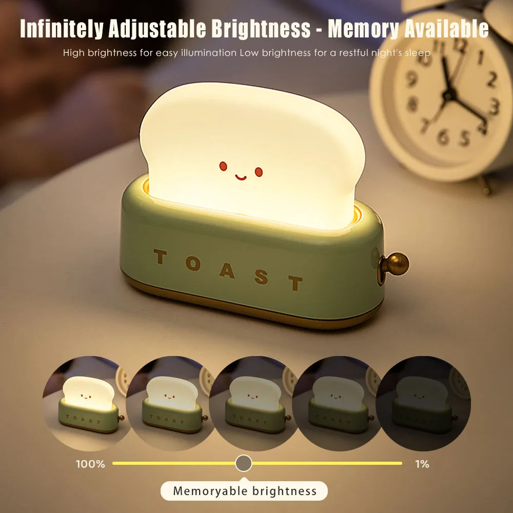 Bread Toast LED Night Light - Dimmable Warm Light with Timer for Cozy Home Decor