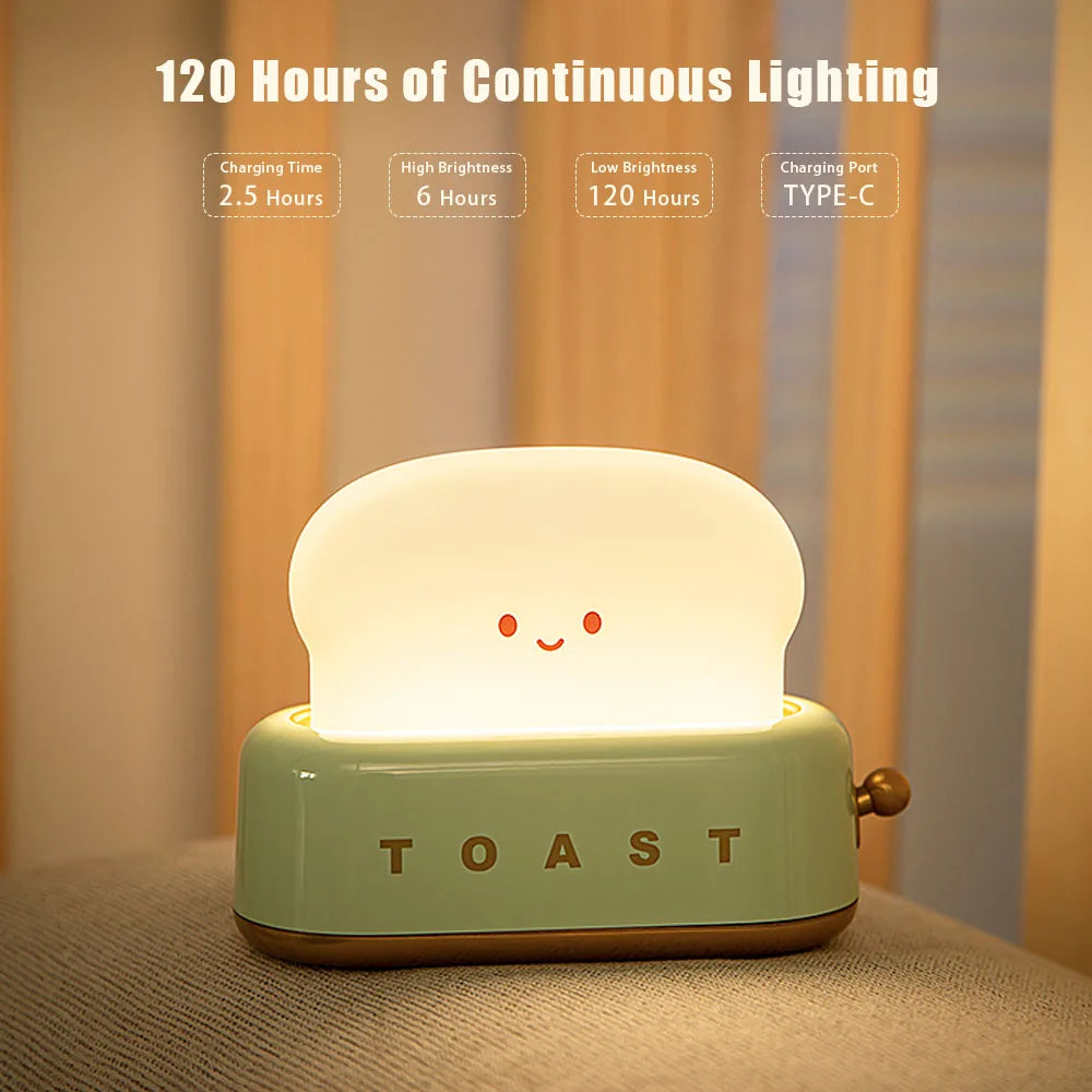 Bread Toast LED Night Light - Dimmable Warm Light with Timer for Cozy Home Decor