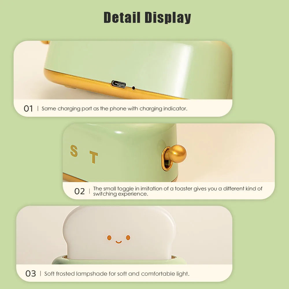 Bread Toast LED Night Light - Dimmable Warm Light with Timer for Cozy Home Decor