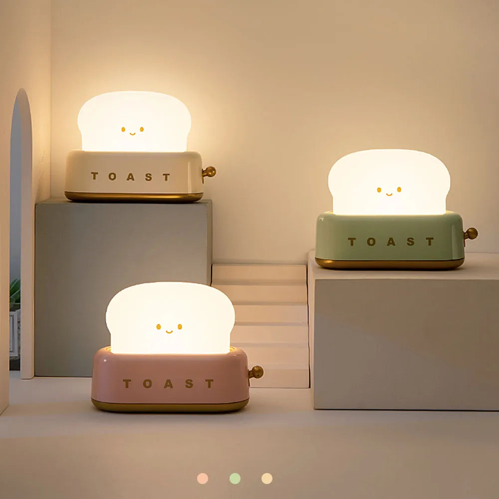 Bread Toast LED Night Light - Dimmable Warm Light with Timer for Cozy Home Decor
