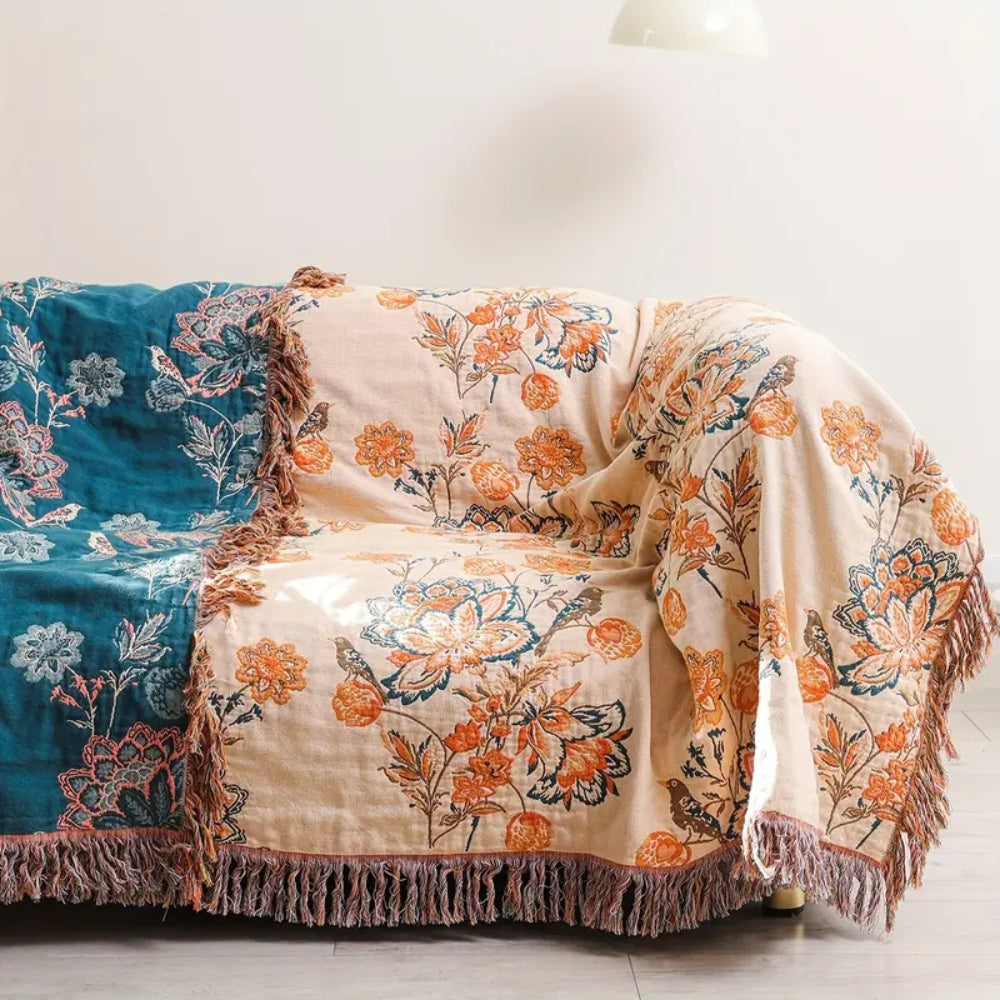 Boho Cotton Throw Blanket - Versatile 100% Cotton Sofa and Bed Decor, Machine Washable, Cozy Rustic Style 0