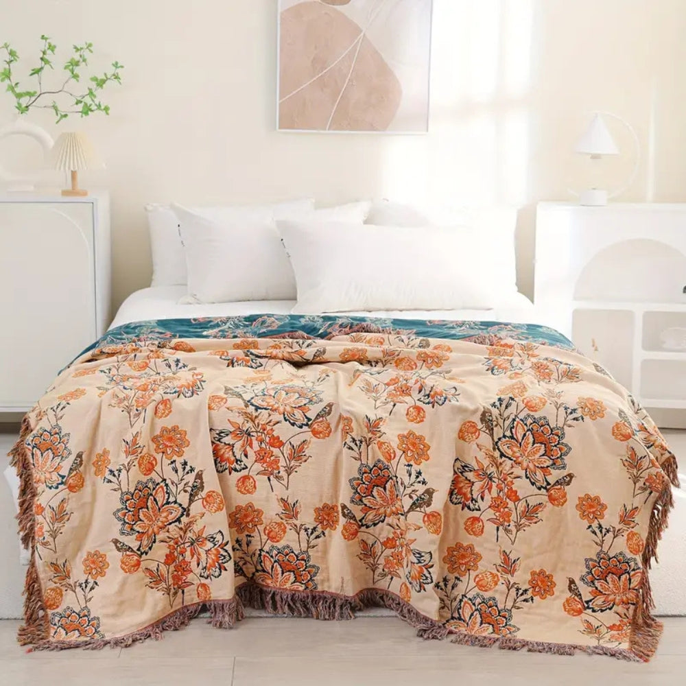 Boho Cotton Throw Blanket - Versatile 100% Cotton Sofa and Bed Decor, Machine Washable, Cozy Rustic Style 1