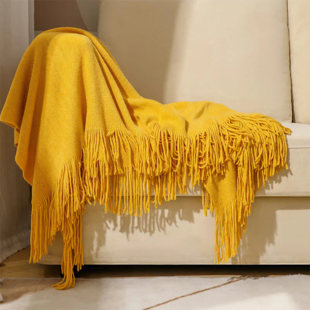 Chunky Knit Throw Blanket with Tassels – Soft Acrylic Blanket for Home, Travel, and Cozy Comfort 0