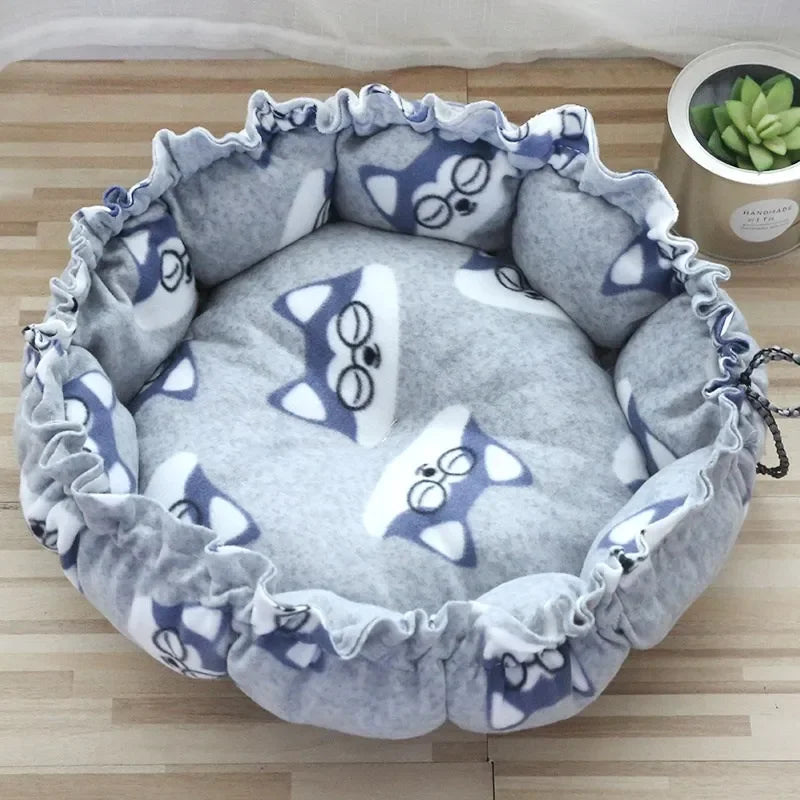 Cozy Adjustable Dual-Use Pet Bed for Cats and Puppies - Soft Warm Dog and Cat Nest Cushion