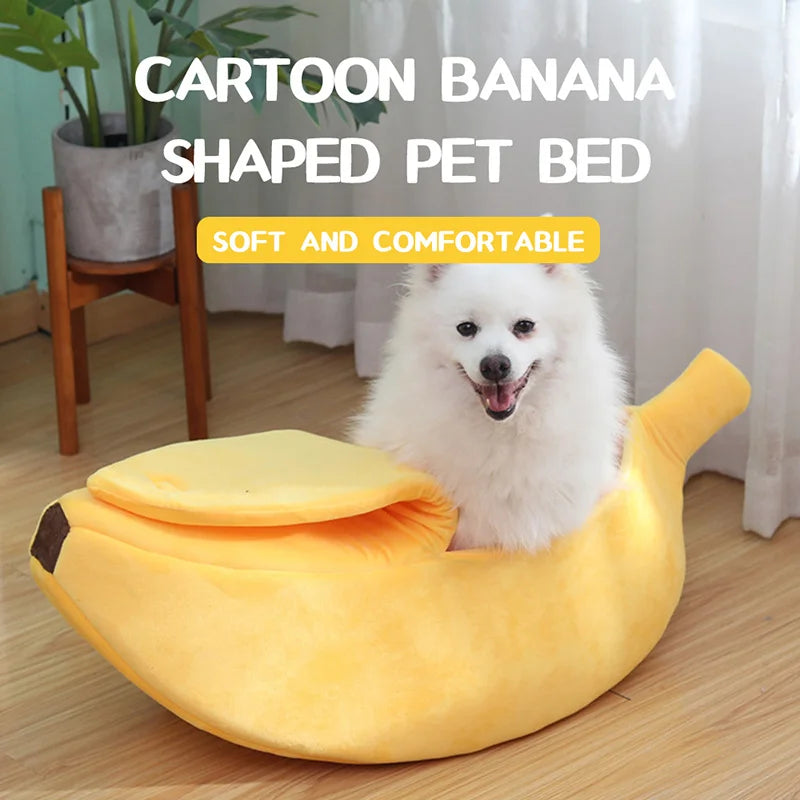 Banana Cat Bed House - Soft Plush Pet Bed for Cats and Small Dogs, Warm & Portable Design