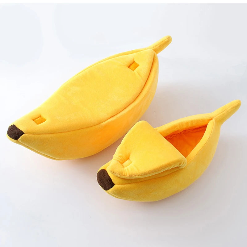 Banana Cat Bed House - Soft Plush Pet Bed for Cats and Small Dogs, Warm & Portable Design
