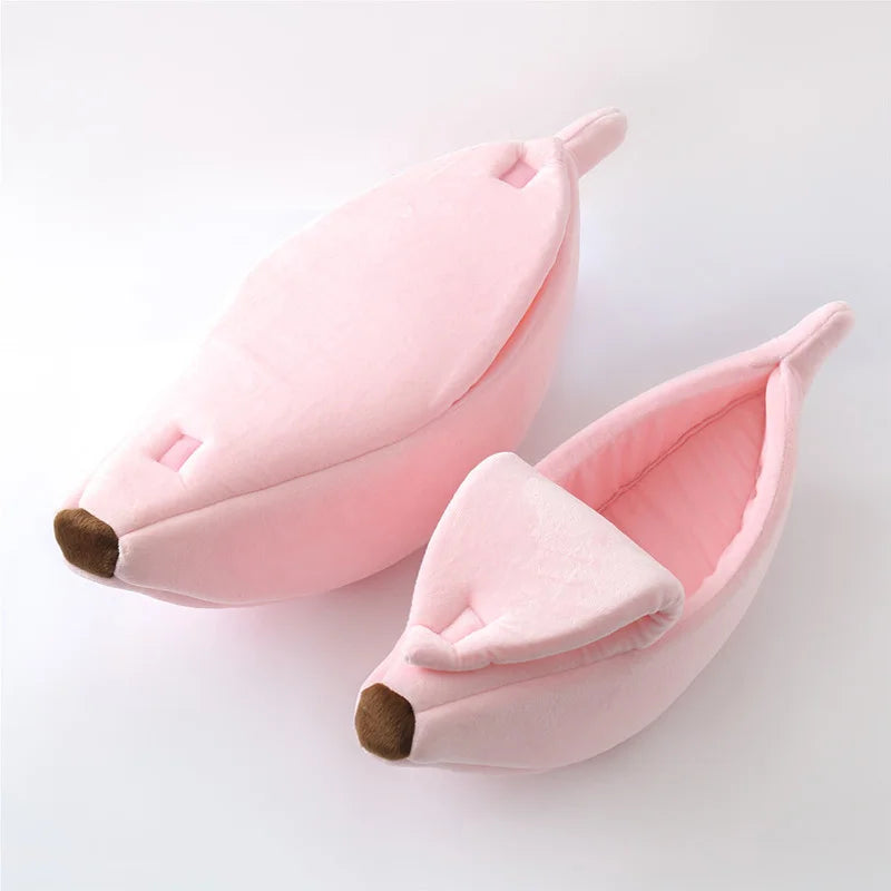 Banana Cat Bed House - Soft Plush Pet Bed for Cats and Small Dogs, Warm & Portable Design