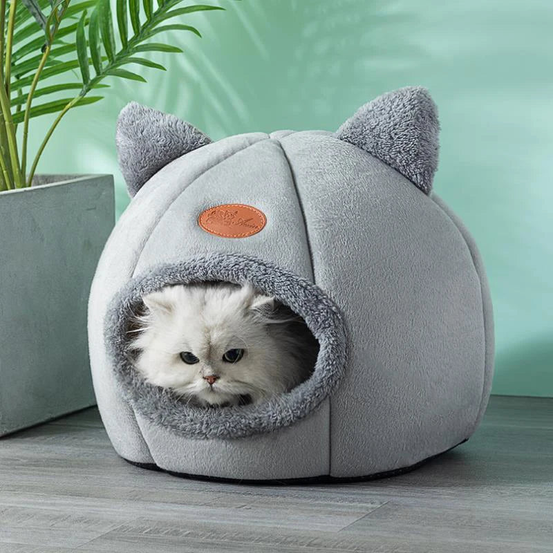 Grey Cozy Deep Sleep Cat Bed - Warm Indoor Nest with Detachable Cushion and Non-Slip Bottom for Ultimate Comfort