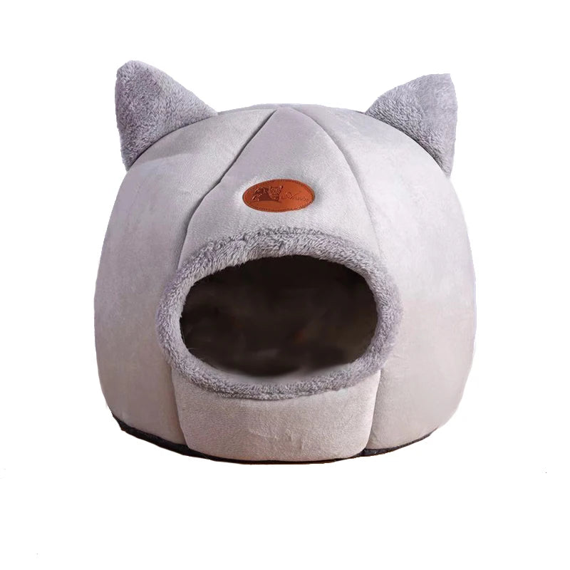 Grey Cozy Deep Sleep Cat Bed - Warm Indoor Nest with Detachable Cushion and Non-Slip Bottom for Ultimate Comfort