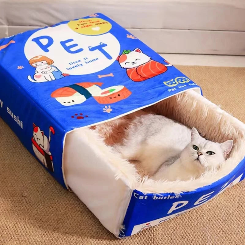 Cozy Fully Enclosed Cat Bed with Zipper - Soft Rectangular Cushion for Kittens and Cats