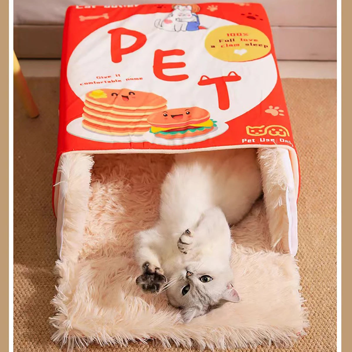 Cozy Fully Enclosed Cat Bed with Zipper - Soft Rectangular Cushion for Kittens and Cats