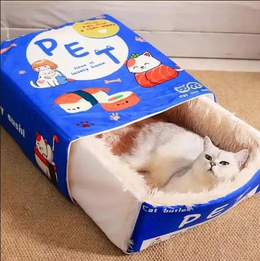 Cozy Fully Enclosed Cat Bed with Zipper - Soft Rectangular Cushion for Kittens and Cats