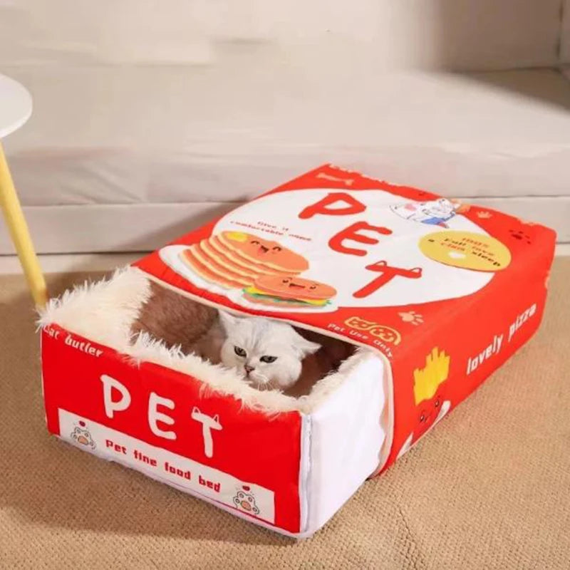Cozy Fully Enclosed Cat Bed with Zipper - Soft Rectangular Cushion for Kittens and Cats