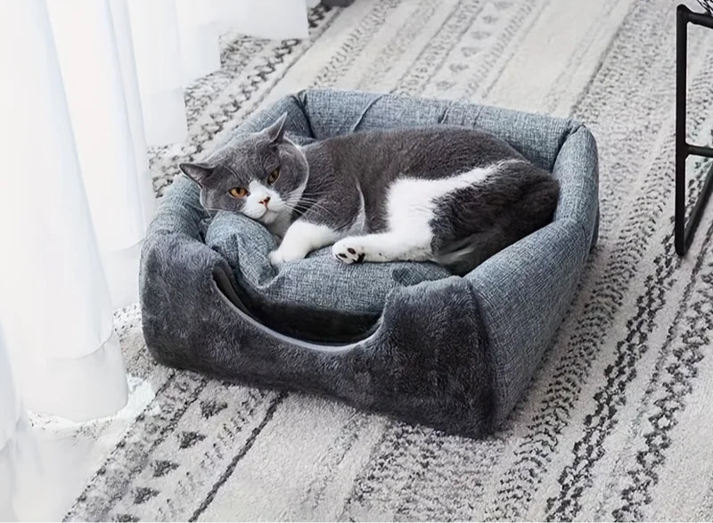 Semi-Enclosed Cat Bed Cave - Warm, Secure Tent for Comfortable Sleeping and Nesting