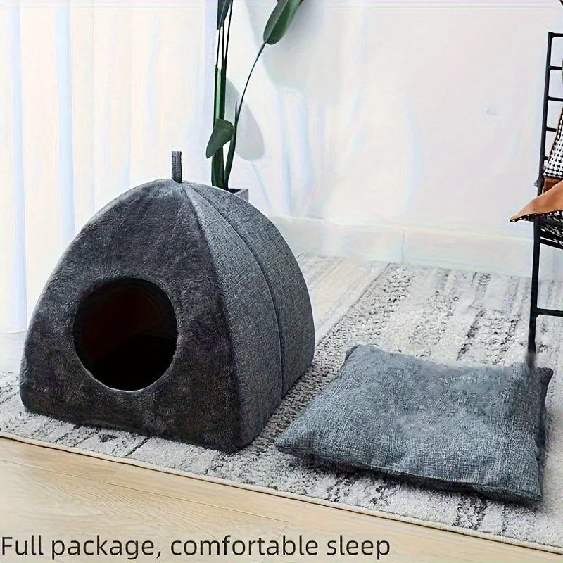 Semi-Enclosed Cat Bed Cave - Warm, Secure Tent for Comfortable Sleeping and Nesting