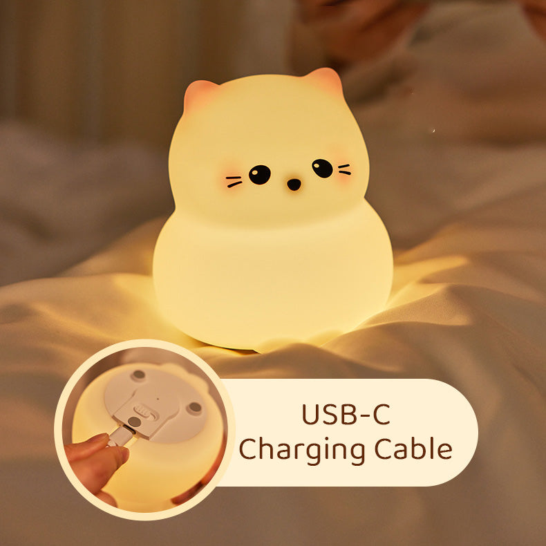 Cute Kitten Silicone Night Light - Soothing Glow for Kids' Rooms and Nurseries