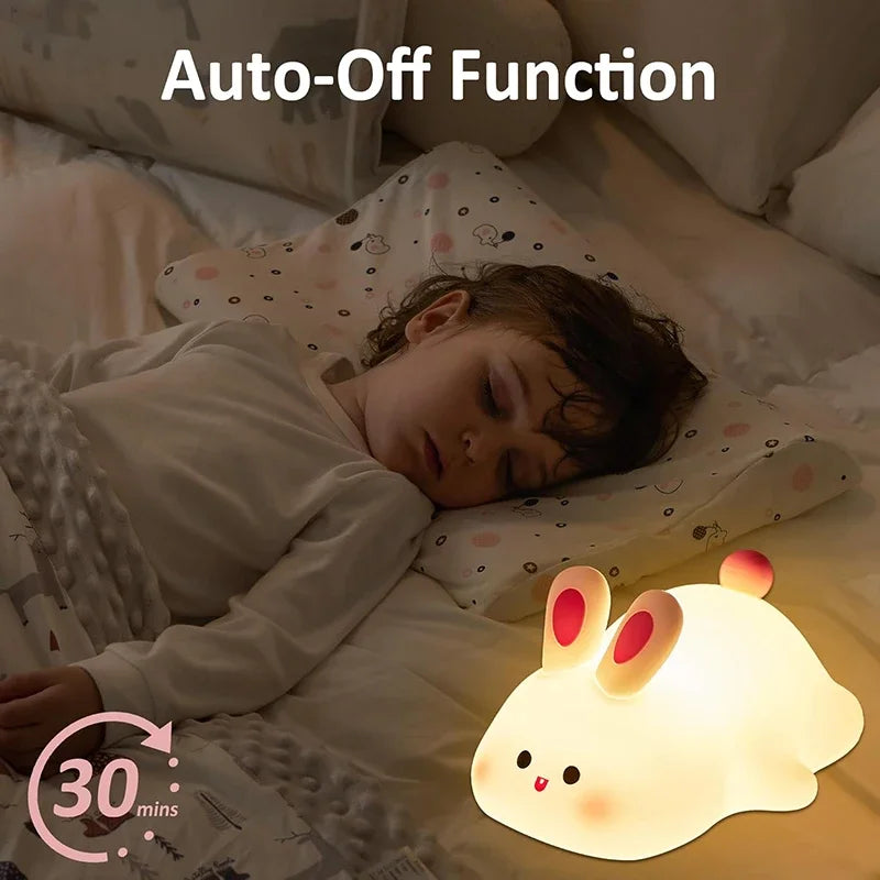 Cute Rabbit LED Night Light - USB Rechargeable Lamp for Kids & Adults, Soft Warm Glow for Nursery & Home Decor