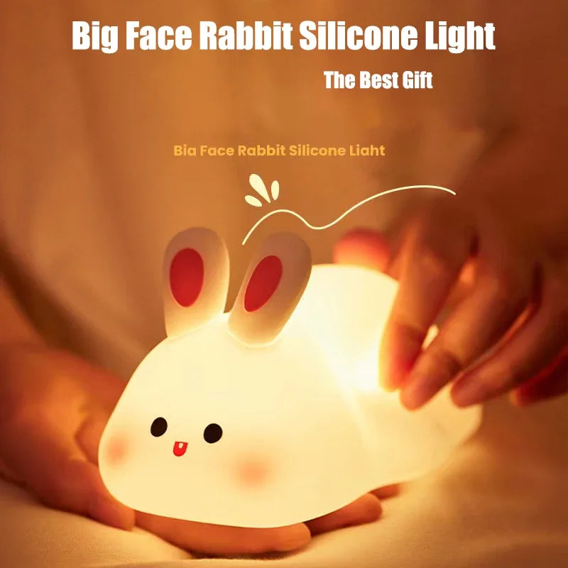 Cute Rabbit LED Night Light - USB Rechargeable Lamp for Kids & Adults, Soft Warm Glow for Nursery & Home Decor