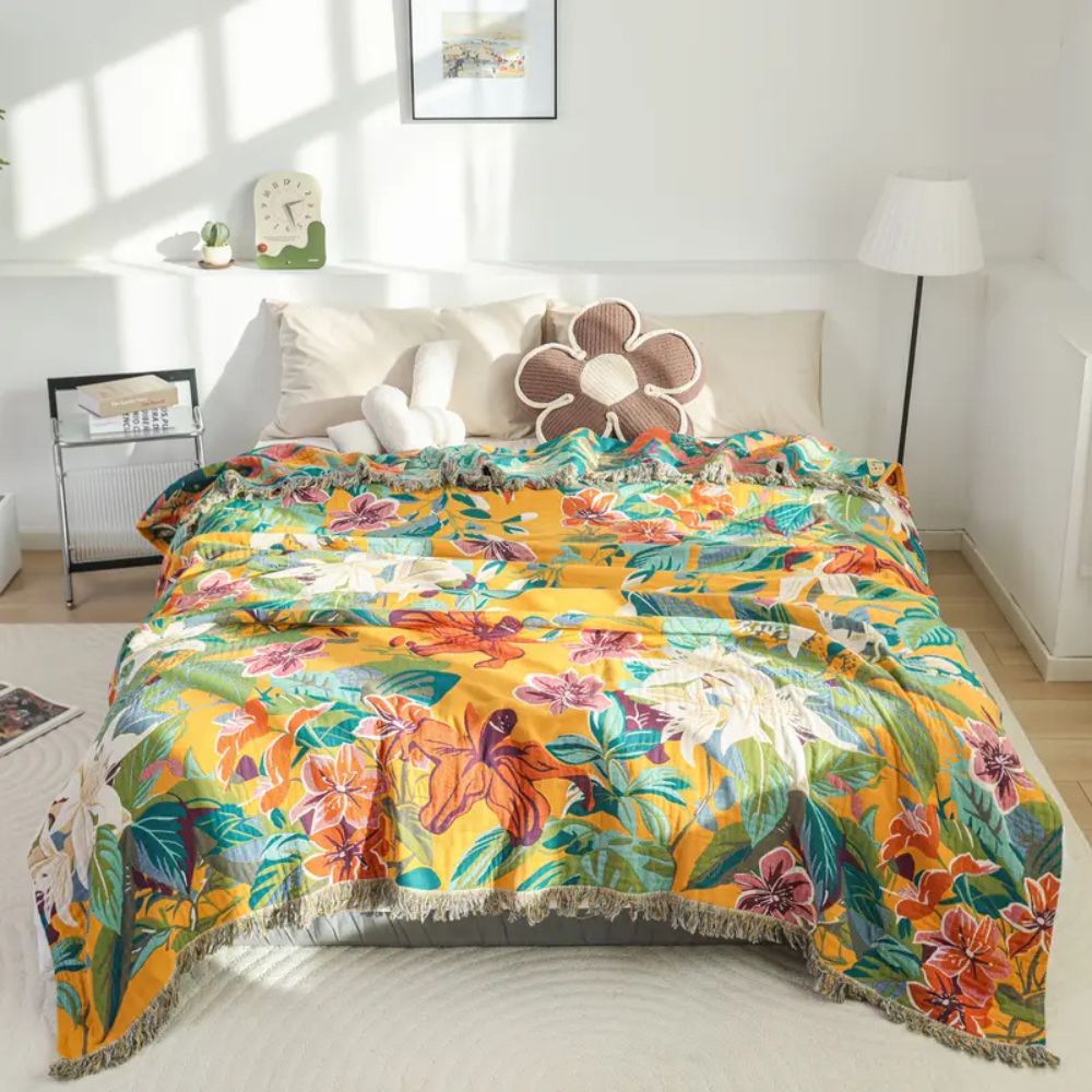 Festival Tropics Cotton Blanket – Soft Tropical-Inspired Throw for Home Décor 0