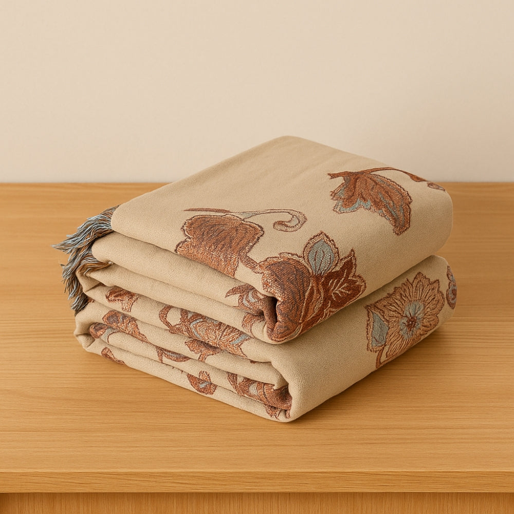 Floral Cotton Bed Blanket with Tassel Trim – Soft Jacquard Design for Cozy Comfort and Versatile Use 6