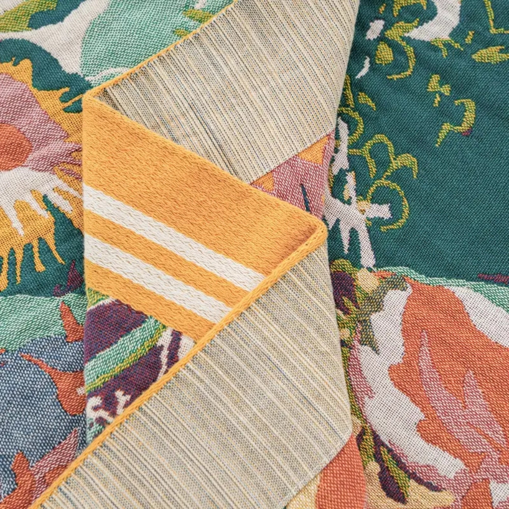 Floral Cotton Throw Blanket with Reversible Design, Lightweight Woven Jacquard for Year-Round Comfort 1