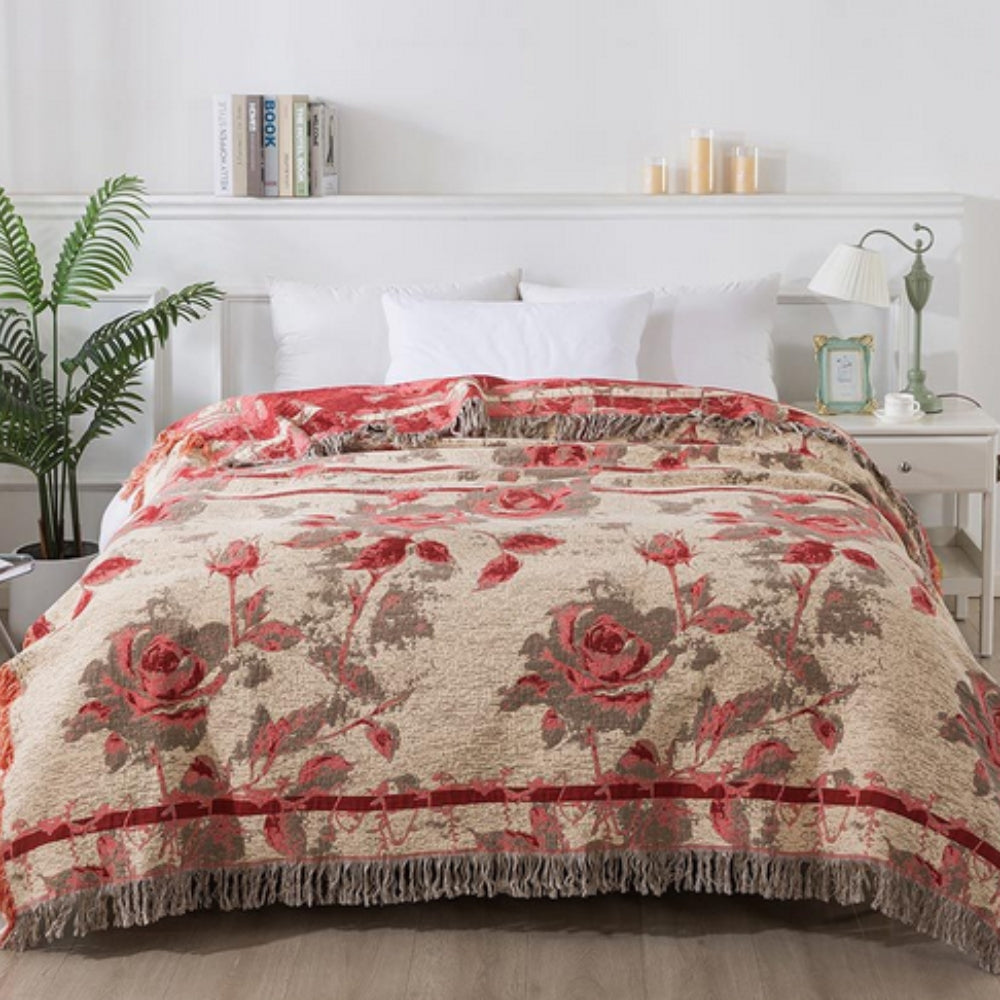 Floral Jacquard Cotton Throw Blanket – Lightweight and Cozy for All Seasons 0