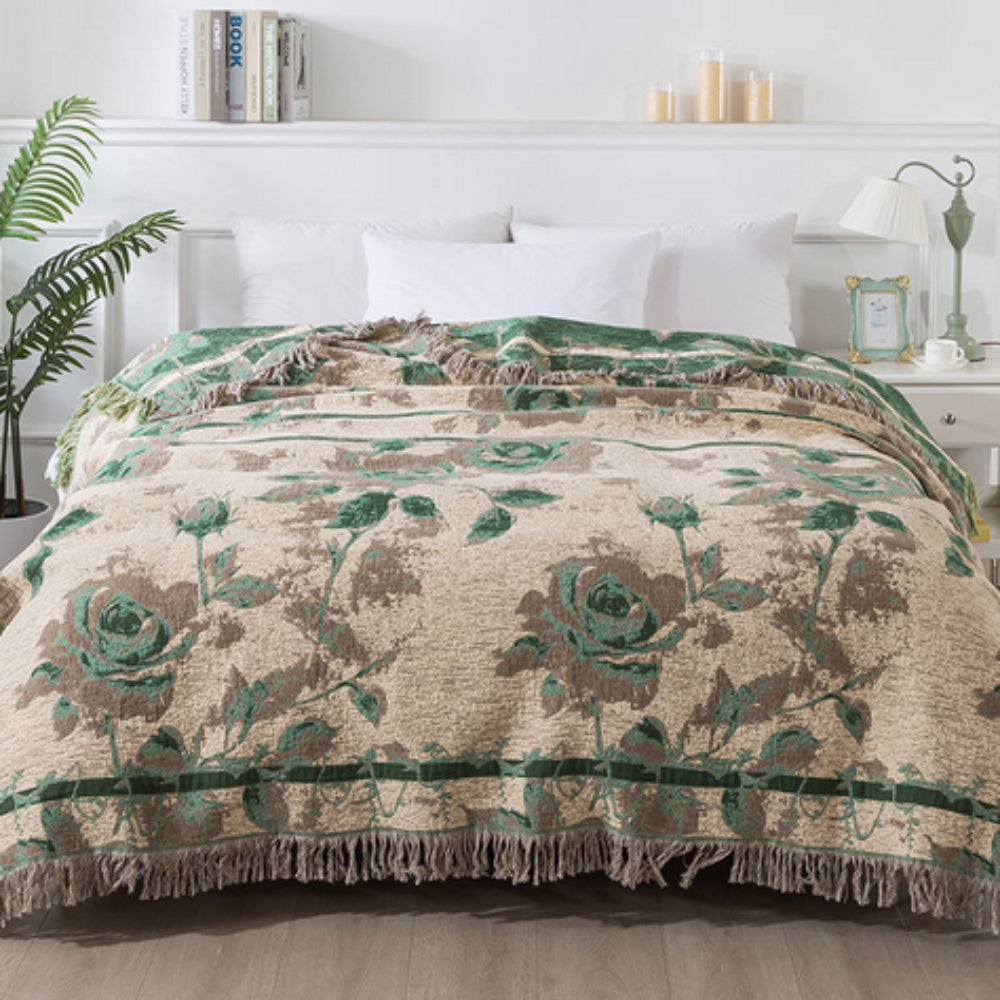 Floral Jacquard Cotton Throw Blanket – Lightweight and Cozy for All Seasons 1