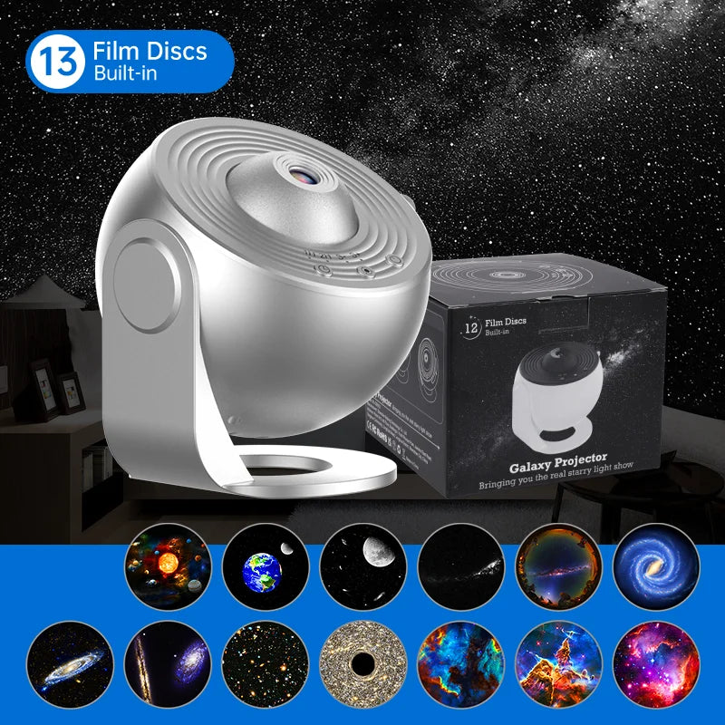 Galaxy Projector Night Light - 360° Rotating Starry Sky Lamp for Kids' Bedroom with 12 Celestial Displays 8