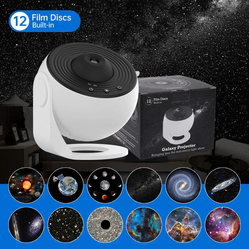 Galaxy Projector Night Light - 360° Rotating Starry Sky Lamp for Kids' Bedroom with 12 Celestial Displays 9