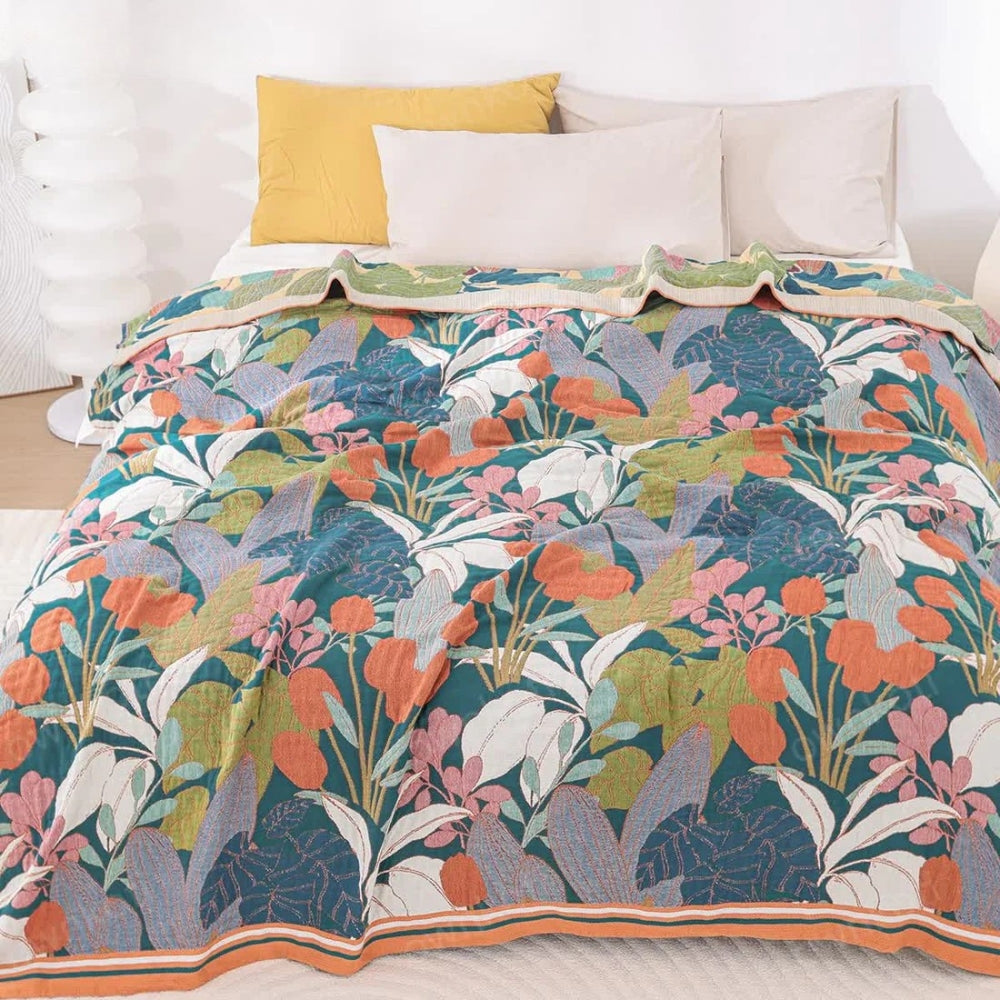 Garden-Inspired Cotton Gauze Blanket – All-Season Softness and Elegance 0