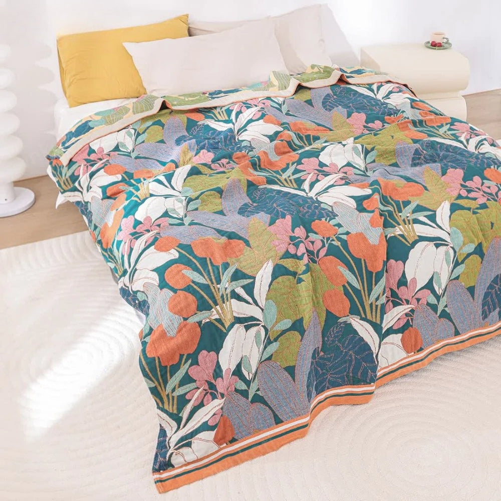 Garden-Inspired Cotton Gauze Blanket – All-Season Softness and Elegance 1